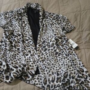 Sara Michelle Leopard Print Open Front Top With Cami - NWT